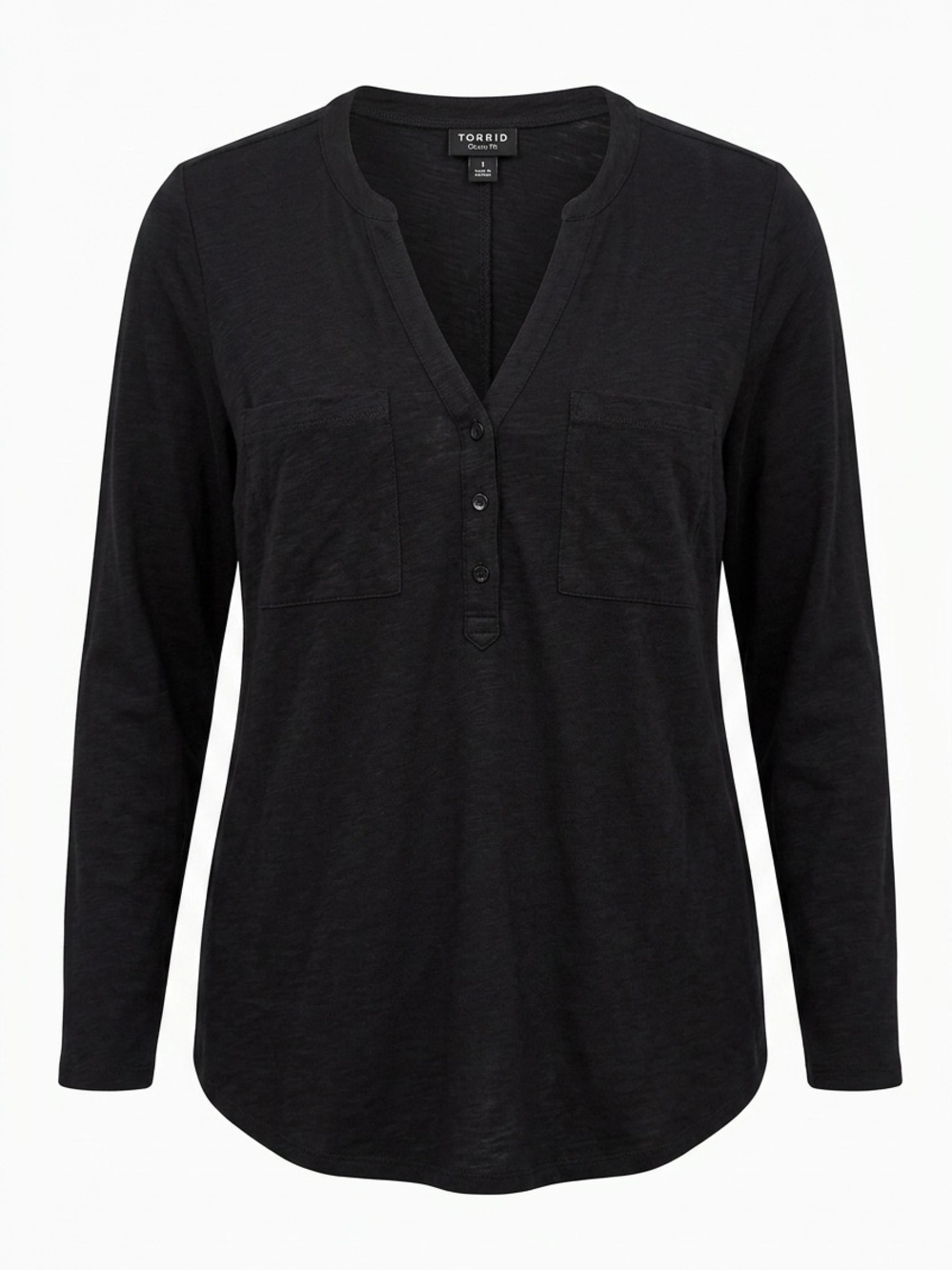 Torrid Classic Fit Black Henley Long Sleeve Top Size XL